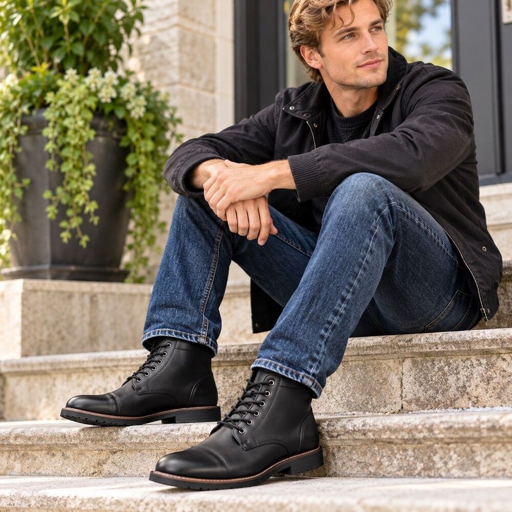 ALFANI MEN BLACK BOOTS SIZE 10M NWOB Faux Leather Casual Modern Dress Boots
